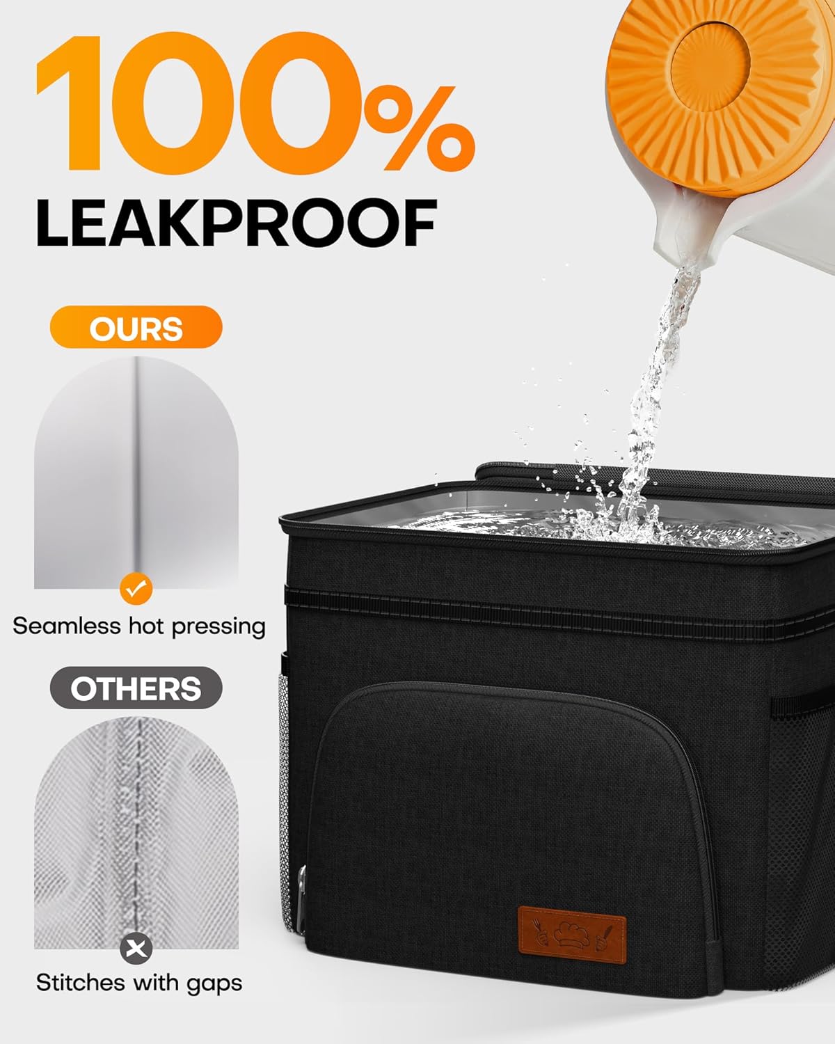 HOTOR Insulated Lunch Box Men Women Leak-Proof Cooler Lunch Bag 9L | 4 Pockets, Adjustable Strap, Ideal for Work, Picnic, Travel, Camping, Gift, Black - Image 5