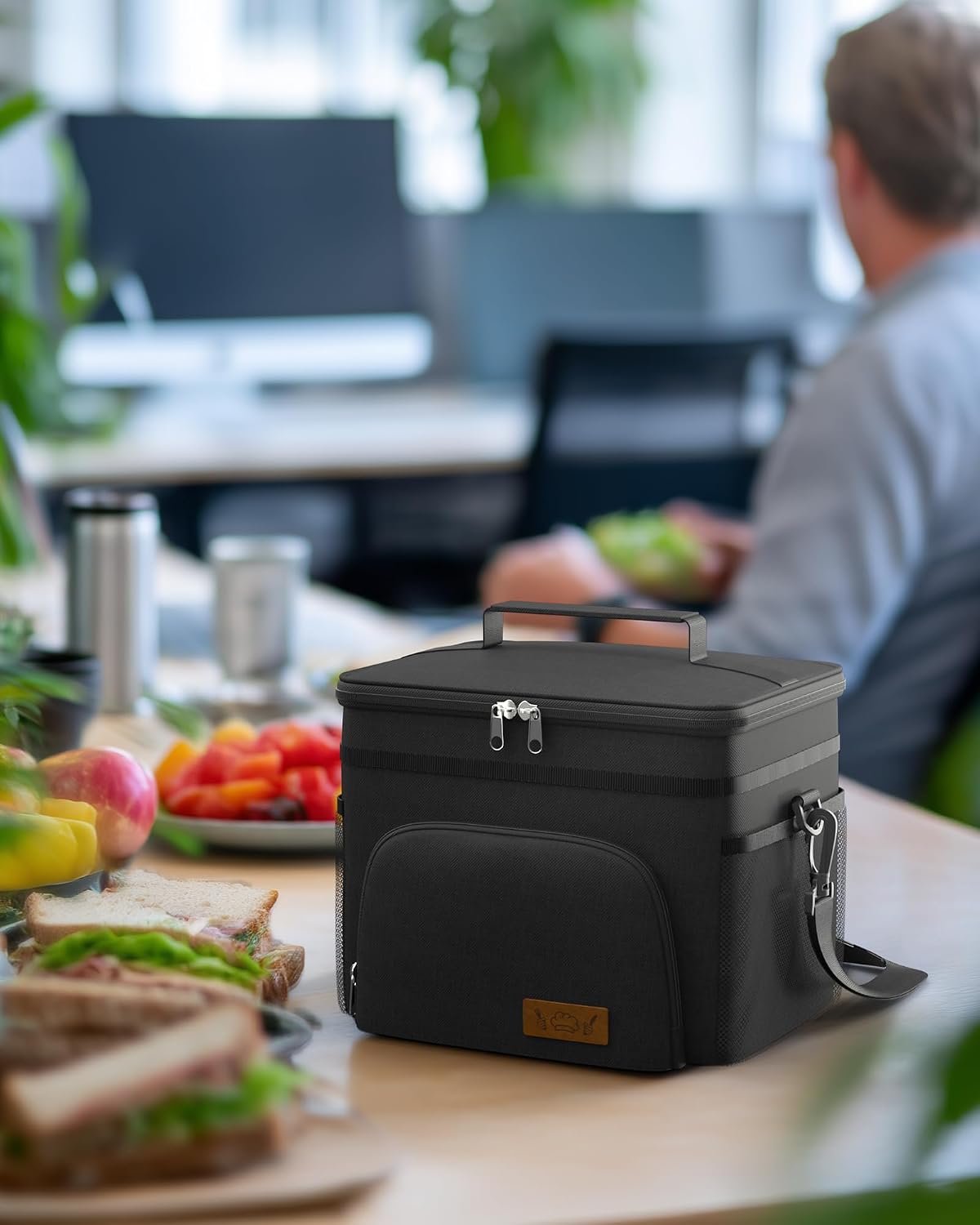 HOTOR Insulated Lunch Box Men Women Leak-Proof Cooler Lunch Bag 9L | 4 Pockets, Adjustable Strap, Ideal for Work, Picnic, Travel, Camping, Gift, Black - Image 9