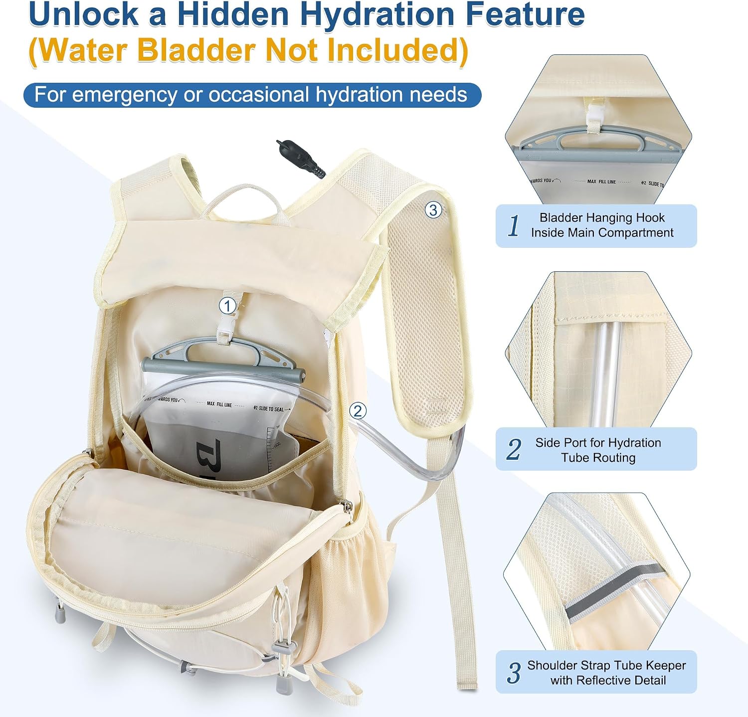 BECOJADDE Hiking Backpack 15L Small Backpack Packable Day pack Water Resistant Lightweight Travel Backpack for Women Men with Shoulder Strap Pockets for Hiking Camping Outdoor, Beige - Image 5