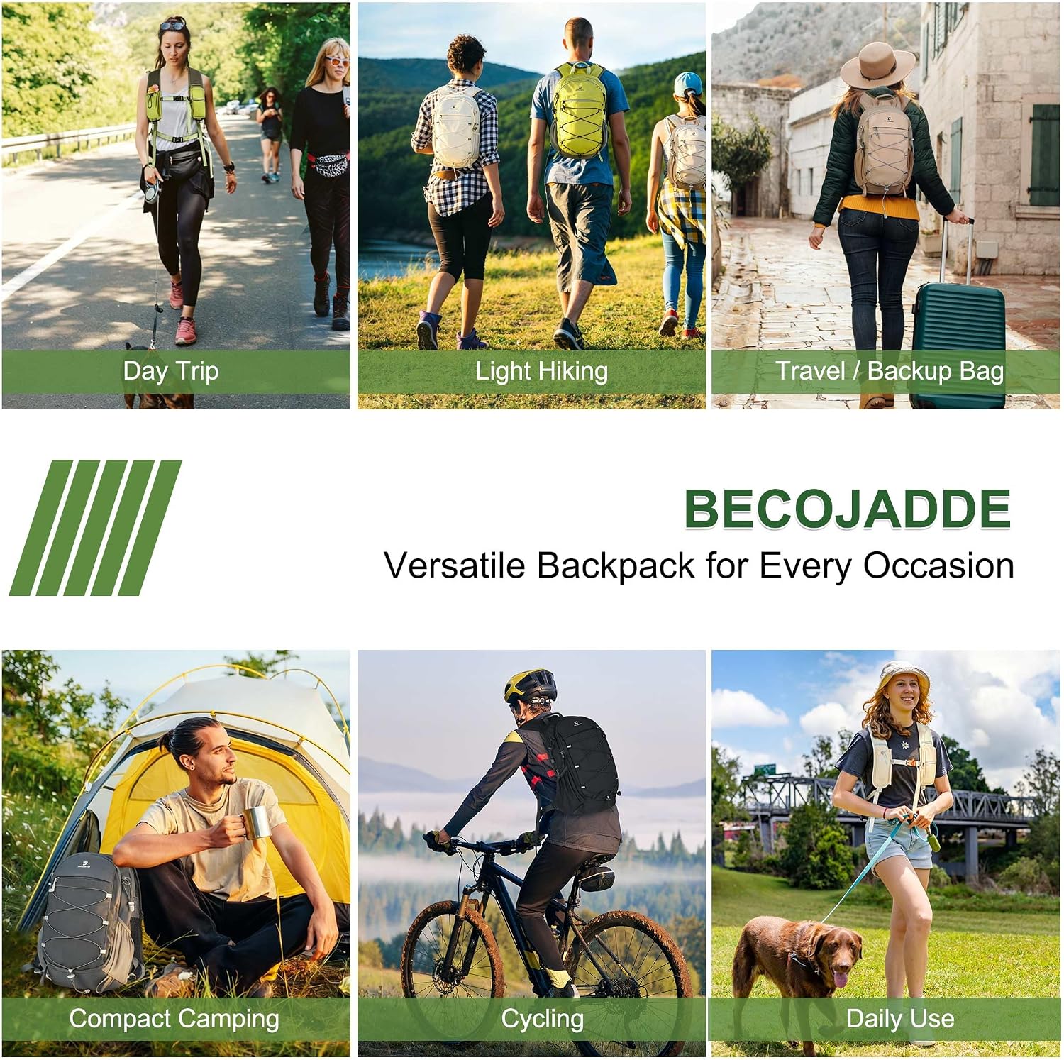 BECOJADDE Hiking Backpack 15L Small Backpack Packable Day pack Water Resistant Lightweight Travel Backpack for Women Men with Shoulder Strap Pockets for Hiking Camping Outdoor, Beige - Image 8