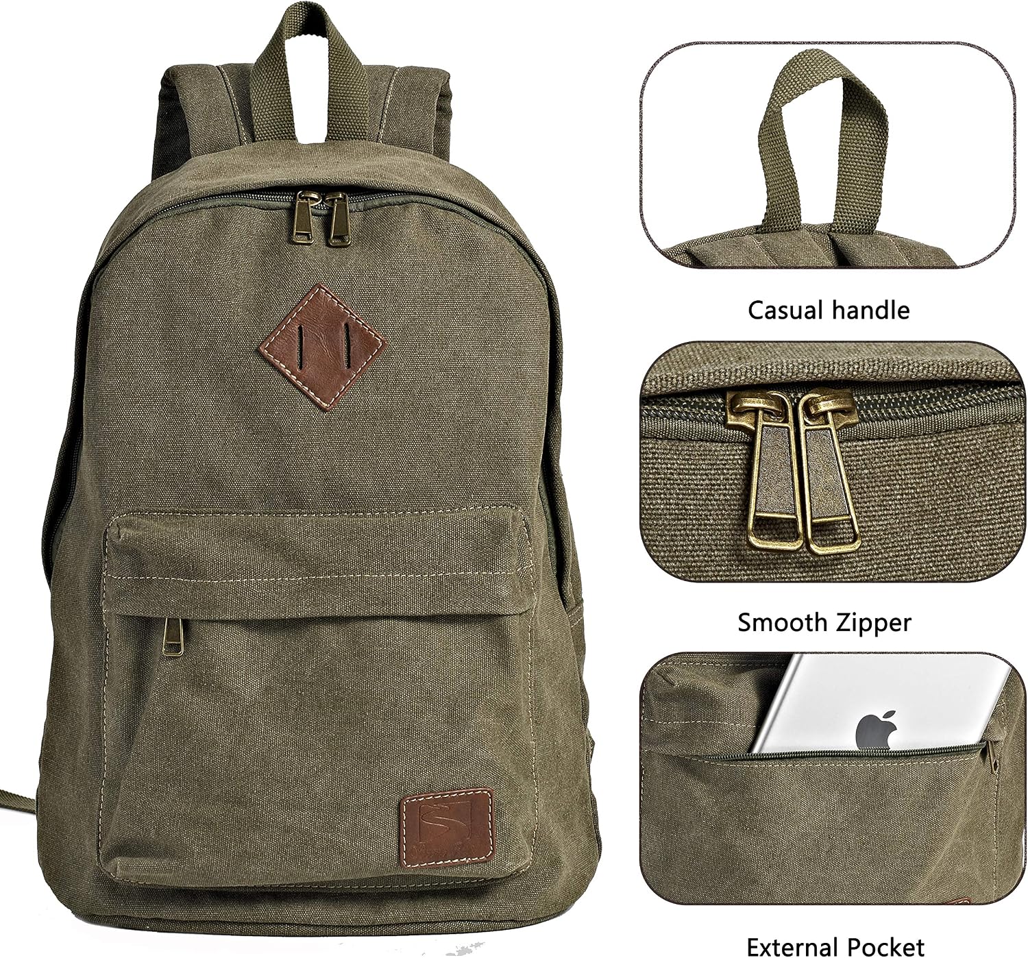 Durable Canvas College Rucksack Laptop Excursion Backpack Travel Notebook School Backpack Bookbag For Men Women Military Green Factory Directly - Image 3