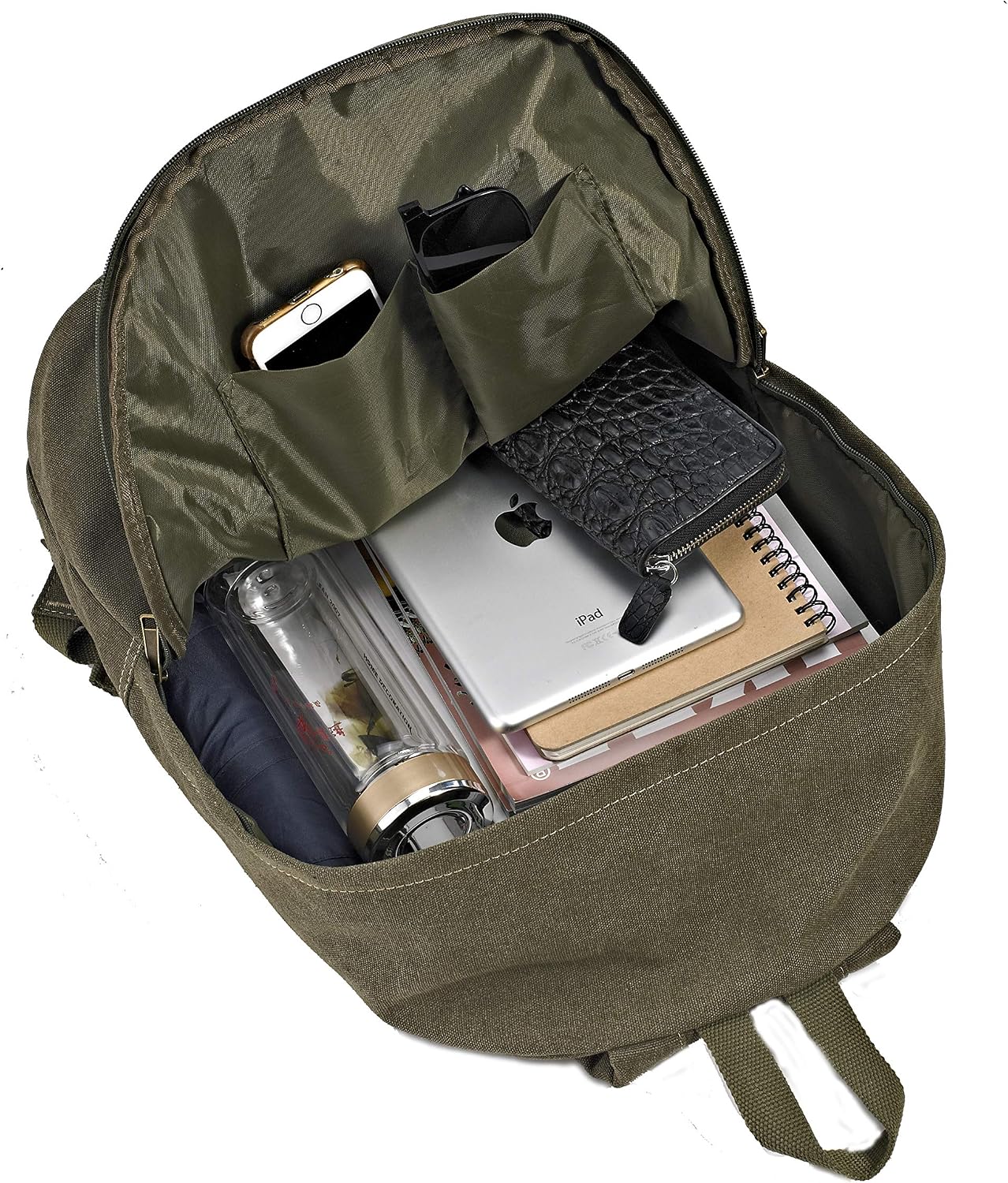 Durable Canvas College Rucksack Laptop Excursion Backpack Travel Notebook School Backpack Bookbag For Men Women Military Green Factory Directly - Image 4